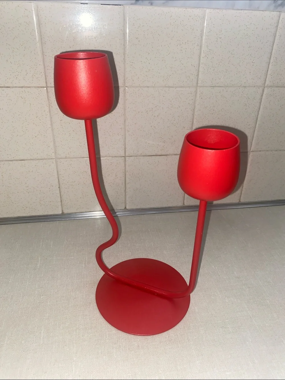 Ikea Silverparon Candlestick/Tealight Holder Bright Red Aluminum/Steel